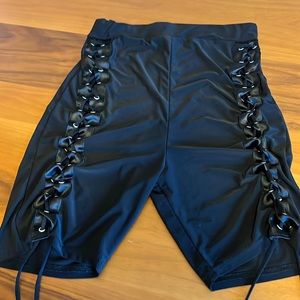 Missguided High Waisted Biker Shorts with Lace Up Details